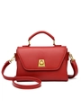Elegant red square handbag in lychee texture with golden twist lock and top handle - Red