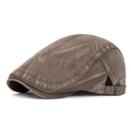 Retro washed cotton beret hat in dark brown with adjustable brass metal side buckle - Adjustable / Green