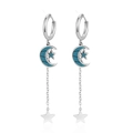 Orecchini a nappa in acciaio inox argento con pendenti a luna blu e stella d'argento - Stile Stella e Luna Acciaio (MS-735 Steel)
