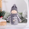 Handmade wooden snowman ornament with grey striped knit sweater and star detail - Grey Knitted Snowman