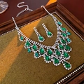 Silver jewelry set with green teardrop stones and sparkling clear crystals - Green Water Drop Rhinestone Earrings Necklace Set (2-Piece)