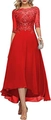 Elegant red lace evening dress with high-low hem and sequined floral embroidery - US size 12 (L) / Bottoms / Red