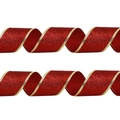 Two-meter red glitter Christmas ribbon with gold wire edges for tree and gift decoration - Red Gold Edge