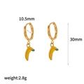 Golden stainless steel hoop earrings with yellow banana pendants including dimensions - Banana Style (TE60439)