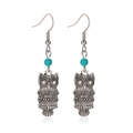 Boucles d'oreilles hibou vintage en argent antique avec perles turquoise et crochets - Argent Antique Hibou (11683)
