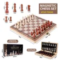 2-in-1 folding magnetic wooden chess and checkers set with felted internal storage - 29*29cm Magnetic Natural Wood Color (Chess Only)