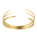 Three-layer open cuff bracelet with polished gold finish in minimalist style - Triple Layer (KLJ5761-Z)