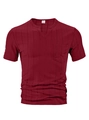 Men's short sleeve waffle knit t-shirt in deep burgundy with a V-neck and chest pocket - Burgundy
