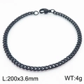 Matte black stainless steel Cuban chain bracelet with lobster clasp, 200mm x 3.6mm - 3.6mm Black