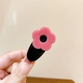 Fermaglio BB vintage francese in velluto nero con decorazione a fiore rosa floccato - Fiore Rosa