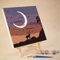 DIY digital oil painting kit with deer silhouette on canvas and wooden easel stand - HD27 Deer and Crescent Moon