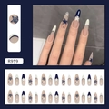Navy blue star pattern press-on nails with French style polka dots and almond shape tips - Agile Stars (Glue Style) (R959)