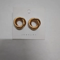 Sweet minimalist intertwined triple hoop earrings in bright gold finish on card - 3X17.7X3 Gold Style