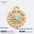 18K gold plated stainless steel sun pendant with center sky blue stone and polished finish - Gold Sun Blue Stone Style (PJ91192)