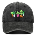 Casquette de baseball gris délavé avec broderies végétales colorées sur le devant - Noir