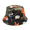 Reversible bucket hat featuring tropical black floral print with palm leaves and flowers - M (56-58cm) / Black Floral Print