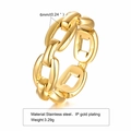 Detail showing 6mm width and 3.29g weight of 18K gold plated stainless steel chain ring - US 7 / Metal Chain Style (RC-501) / Gold