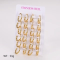 Bulk pack of 24 pairs golden stainless steel hoop earrings with crystal pavé settings - Inner Diameter 16mm (Set of 12 Pairs)