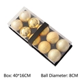 Golden 8cm Christmas ball ornaments set with matte, shiny, and glitter finishes - Transparent Box Packaging / 10 Pieces/Pack (Diameter 8cm) / Gold