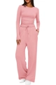 Dettaglio di maglia rosa a maniche lunghe e pantaloni a gamba larga con coulisse - S / Rosa