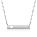 Macro detail of silver stainless steel rectangular pendant with heart cutout and O-chain - Silver