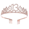 Rose gold birthday crown with number 13 and sparkling rhinestones for party hair styling - 13 Years Old / Rose Gold