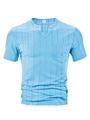 Men's V-neck knit textured short sleeve T-shirt in sky blue finish with relaxed fit - Light Blue
