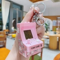 Pink mini arcade game console keychain with functional buttons and cute cat pattern - Pink Mini Arcade Game Console