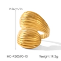 18k gold plated stainless steel ring featuring a double ridged wavy texture design - Thickened Wave Texture Style (HC-R30590-10)