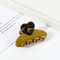 Elegant bow-shaped olive green hair claw clip with a tortoiseshell heart decoration - Heart Decor / Brown Yellow With Green Heart