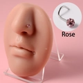 20G stainless steel screw nose ring featuring a shiny rose-colored faceted crystal ball - 0.8x7x3mm / S-Shape Rose Red