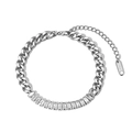 Bracciale a catena cubana argento con inserto in zircone e chiusura a moschettone regolabile - Stile di giunzione in zircone a catena groumette d'argento