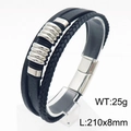Pulsera multicapa de cuero negro para hombre con cierre magnético plata, 210x8mm - Estilo B Color Acero (KB180013)