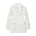 Detailansicht eines weißen zweireihigen Blazer-Kleids mit Revers und Pattentaschen - XS / Weiß