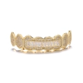 Macro detail of gold plated hip hop grillz with sparkling crystals on white background - Gold (Upper Teeth)