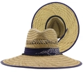 Cappello da sole in paglia stile cowboy con fascia paisley e tesa larga protettiva - Stile Paisley Blu Scuro
