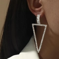 Elegant silver triangle long drop earrings with shiny rhinestones for a luxury look - Silver Triangle Hollow Style (DTE1516109S)