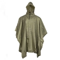 Olive green hooded waterproof rain poncho with ripstop grid texture and side snaps - Tops / Olive Green