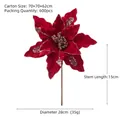 Red velvet artificial poinsettia flower with silver glitter edges for Christmas decor - 28cm / Red