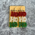 Boucles d'oreilles de Noël HOHO en acrylique scintillant rouge blanc et vert - Style Lettres HOHO (1)