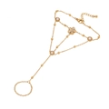 Gold finger bracelet with white flowers and beads featuring elegant chain design - White Flower Pearl Style (3#)