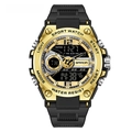 SAMDA dual-display sports watch in black and gold with durable resin strap and 5BAR waterproof - 6092 Black Gold Men's