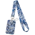 Blue floral polyester lanyard with matching card holder and silver swivel hook - KP204-18 Blue Floral Card Holder Set