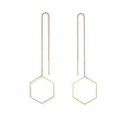 Boucle d'oreille géométrique en or rose avec pendentif hexagone et chaîne longue - Style Hexagone (10895)