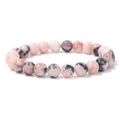 Stretch bracelet with 8mm natural pink and grey speckled stone beads in a polished finish - Polished Pink Zebra Jasper