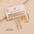 Golden stainless steel earring set with butterflies and rhinestones, six-piece jewelry set - Style 5 Bowknot Set