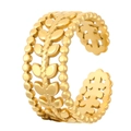 Golden open ring with hollow olive leaf design and beaded edge finish for women - Single Feather Hollow Style (1635)