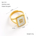 Vintage 18k gold plated stainless steel ring with white shell inlay and zircon - Rectangular Mother of Pearl Zircon Style (1751)
