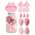 Pink 14-piece makeup sponge set with assorted shapes in a clear storage jar - Hair Styling Tool Set / Pink