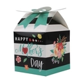 Elegante Muttertags-Geschenkbox mit schwarzen Streifen und floralem Herzmuster-Dekor - Blau